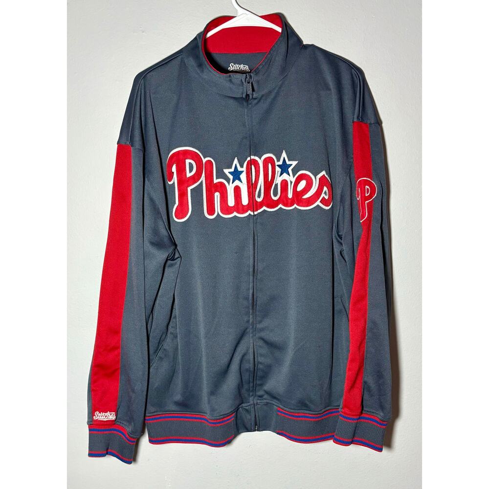 Philadelphia Phillies MLB Stitches Gray Full Zip Track Jacket w/ pockets Sz L